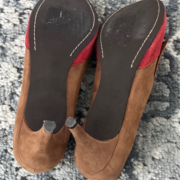 Pilcro Anthropologie Suede Heels Folded design brown red pumps shoes retro look - Picture 7 of 8